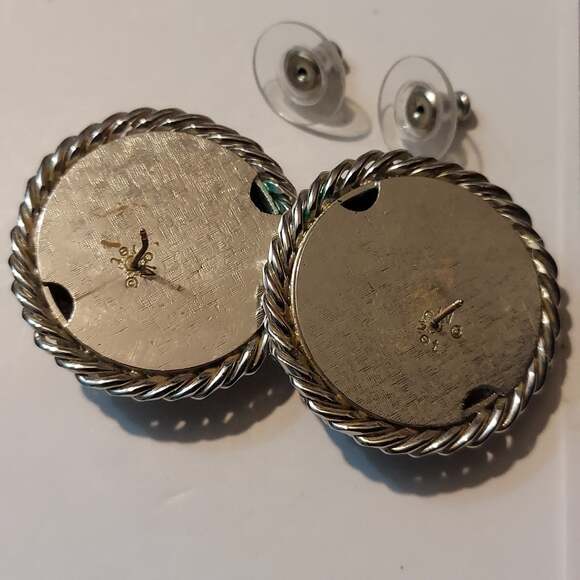 Monet Silver Tone French Rope Swirl High Shine Earrings - Picture 3 of 4